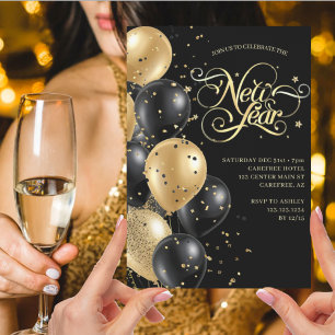 Invitation Elégant Noir Noir Or Nouvel An Eve