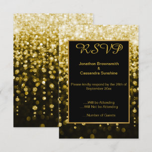 INVITATION ÉLÉGANT NOIR OR DIAMANT CASCADE RSVP