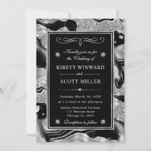 Invitation Élégant noir Parties scintillant et argent Mariage