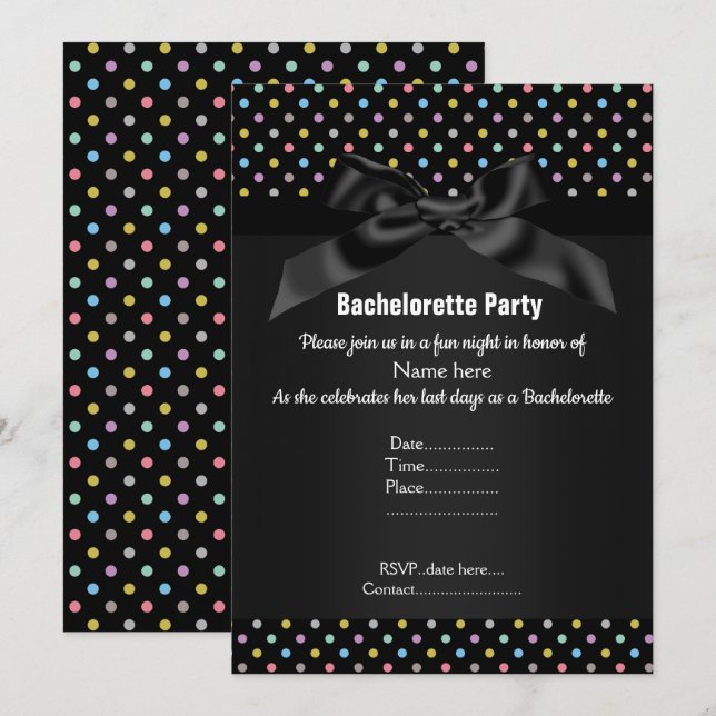 Invitation ÉLÉGANT NOIR Pastel SPOT BACHELORETTE (Devant / Derrière)