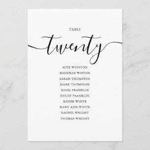 Invitation Élégant noir Script Tableau Numéro 20 Seating Char