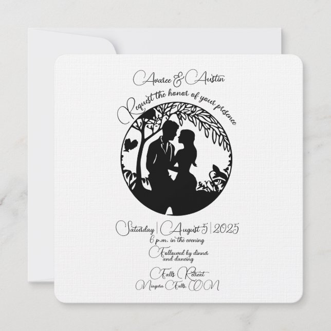 Invitation Élégant noir Silhouette Couple nuptial (Devant)