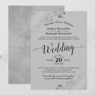 Invitation Élégant noir sur gris Mariage Livestream