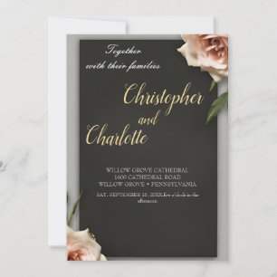 Invitation Elégant noirBourgogne Rouge et rose Mariage floral