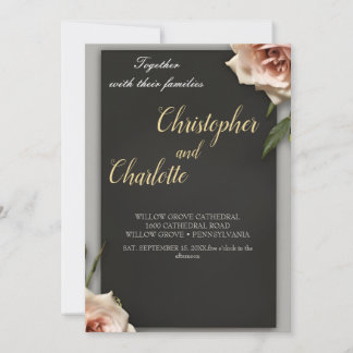 Invitation Elégant noirBourgogne Rouge et rose Mariage floral