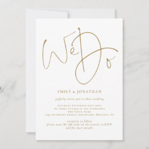 Invitation Élégant Nous faisons Gold Script QR Code Mariage
