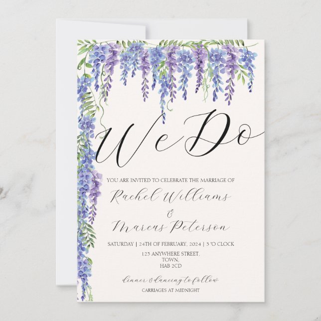 Invitation Elégant Nous faisons Purple Wisteria Mariage Flora (Devant)