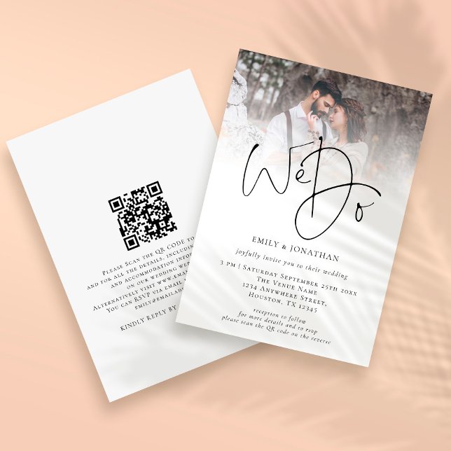 Invitation Elégant Nous faisons QR Code Mariage photo (Front and back view. Part of the Photo Overlay Wedding Invitation Collection of Matching products )