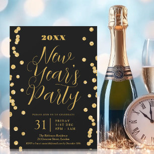 Invitation Elégant Nouvel An Eve Gold Parties scintillant Con