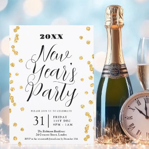 Invitation Elégant Nouvel An Eve Gold Parties scintillant Con