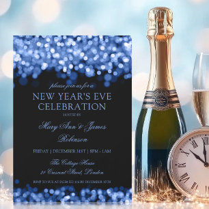 Invitation Élégant Nouvel An Eve Navy Lumières Chatoyantes