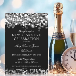 Invitation Élégant Nouvel An Soir Silver Lumières Chatoyantes