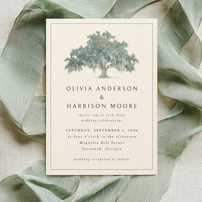 Invitation Elegant Oak Tree Green Southern Wedding (Créateur téléchargé)