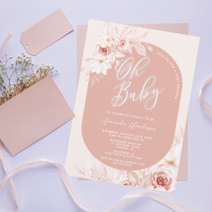 Invitation Élégant Oh Baby Blush Baby shower floral