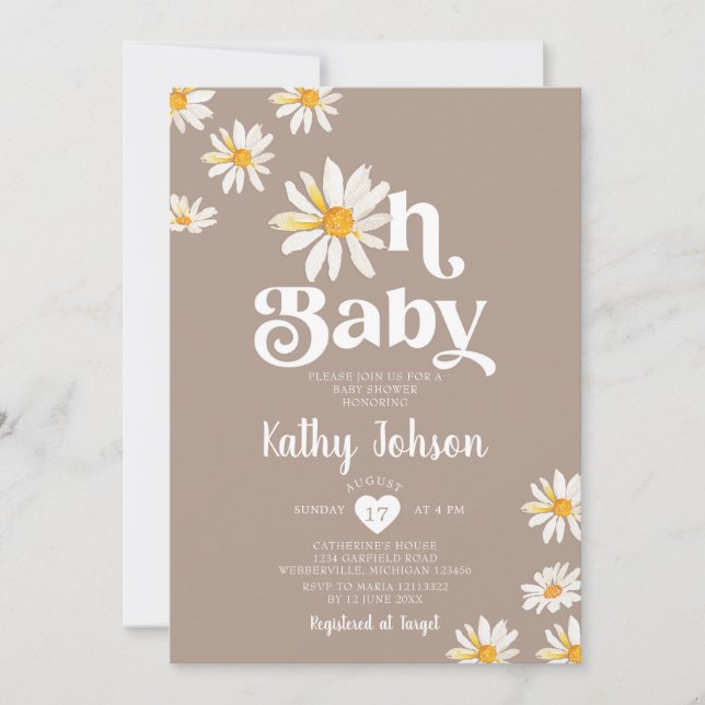 Invitation Élégant Oh Baby Daisy Flowers Baby shower Boho (Devant)