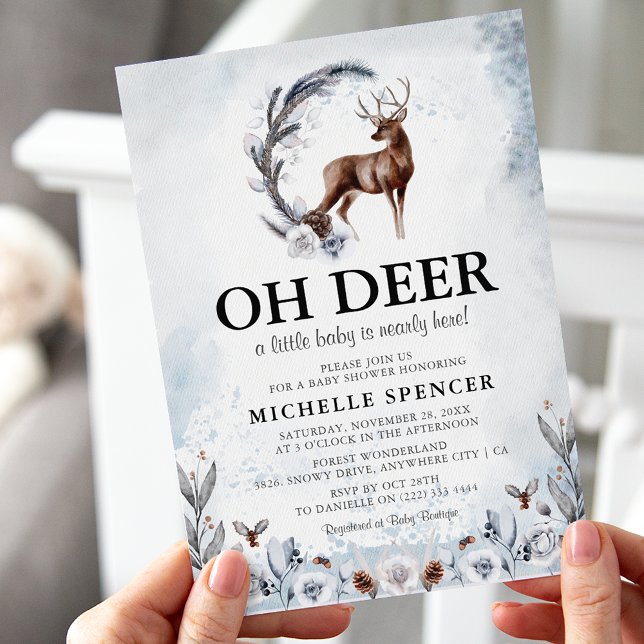 Invitation Élégant Oh Deer ! Baby shower d'hiver non sexiste (Créateur téléchargé)