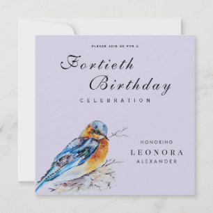 Invitation Élégant Oiseau Bleu Aquarelle Anniversaire Milésim