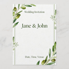 Invitation Elegant Olive Branch Green Wedding Invi