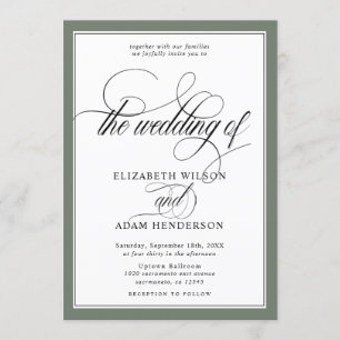 Invitation Élégant Olive Green & White Classic Mariage