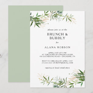 Invitation Elégant Olive Greenery Brunch et Bubbly Douche dan