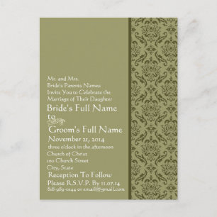 Invitation Elegant Olive & White Mariage damassé
