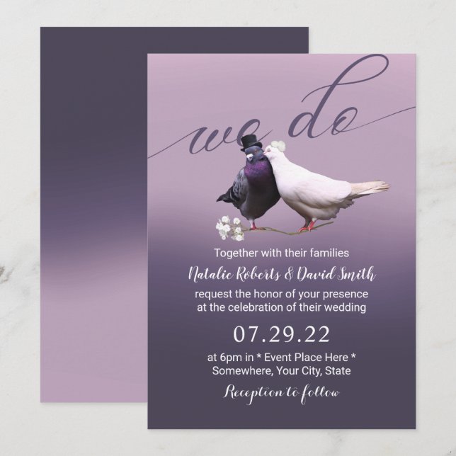 Invitation Élégant Ombre violet Nous faisons Lovebirds Mariag (Devant / Derrière)