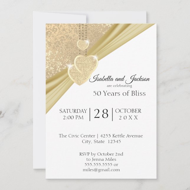 Invitation Élégant Or 50e Anniversaire (Devant)