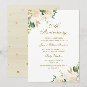 Invitation Elégant or aquarelle Floral Anniversaire