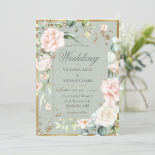 Invitation Elégant or aquarelle Romantique Floral Mariage
