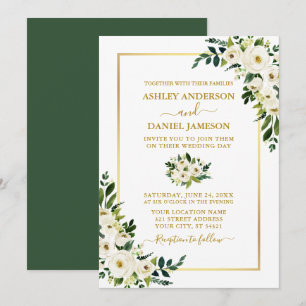 Invitation Elégant or Aquarelle Vert Blanc Floral Mariage