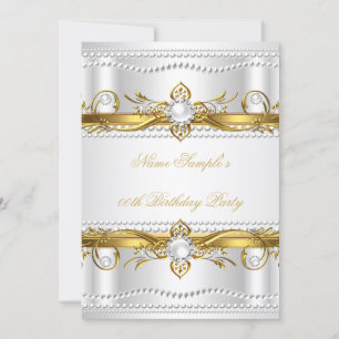 Invitation Elégant Or Blanc Argent Perle Soie Anniversaire