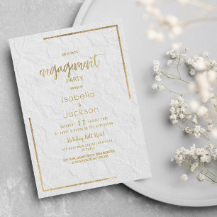 Invitation Elégant or blanc Fiançailles de dentelle fleurie f