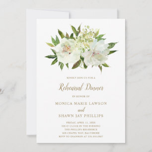 Invitation Élégant or blanc Floral Mariage Dîner de répétitio