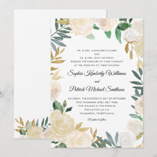 Invitation Élégant or blanc floral   tous les parents