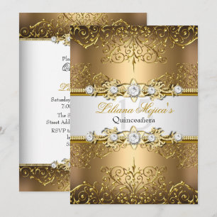 Invitation Élégant Or Blanc Glamour Quinceanera