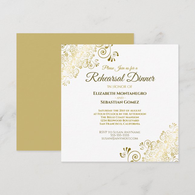 Invitation Élégant or blanc Mariage de répétition Carré (Devant / Derrière)