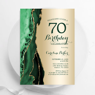 Invitation Elégant Or Emerald Green Agate 70e anniversaire