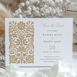 Invitation Elégant or et ivoire floral Enregistrer la date