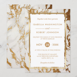 Invitation Élégant or et Marbre blanc moderne Mariage