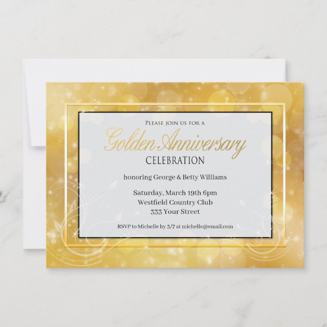 Invitation Élégant or et noir Anniversaire de mariage (Devant)