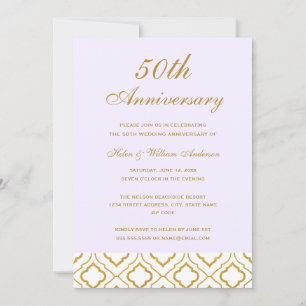 Invitation Élégant or et violet 50e anniversaire de mariage