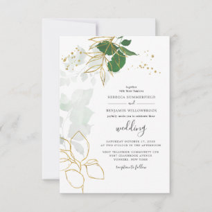 Invitation Elégant or Eucalyptus Verdure Boho Chic Mariage