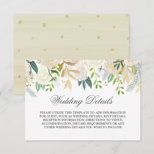 Invitation Elégant or Floral Aquarelle Détails Mariage (Devant / Derrière)