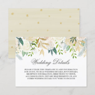 Invitation Elégant or Floral Aquarelle Détails Mariage
