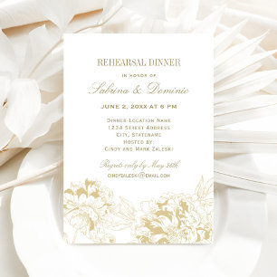 Invitation Élégant or Floral Peony Mariage Dîner de répétitio