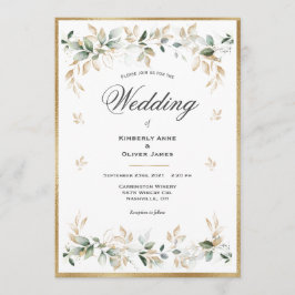 Invitation Elégant or Foilage Aquarelle Script