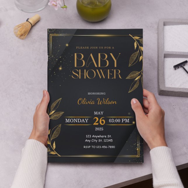 Invitation Élégant or genre Baby shower floral neutre (Créateur téléchargé)