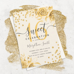Invitation Élégant or glam Parties scintillant Floral Sweet s