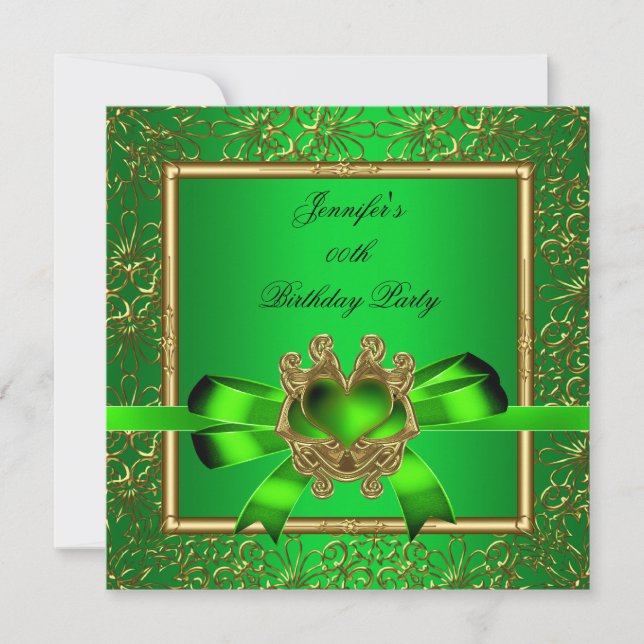 Invitation Elégant or Green Lime Bijou Anniversaire (Devant)