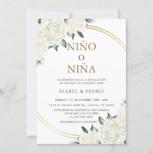 Invitation Elégant or ivoire Floral espagnol sexe Reveal